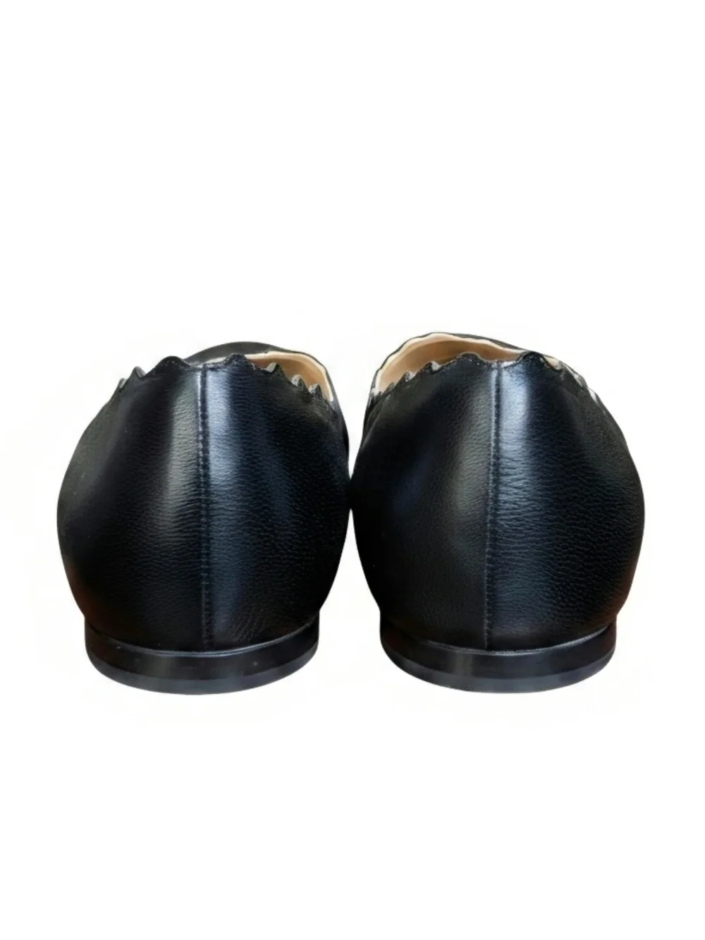 Chloe Lauren Scallop Edge Leather Ballet Flats in Black